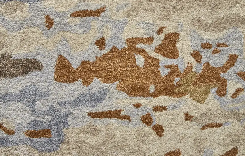 Ivory Blue And Brown Wool Abstract Tufted Handmade Stain Resistant Area Rug Photo 4