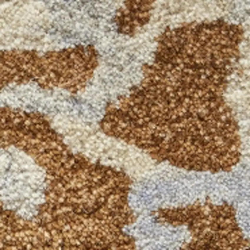 Ivory Blue And Brown Wool Abstract Tufted Handmade Stain Resistant Area Rug Photo 3