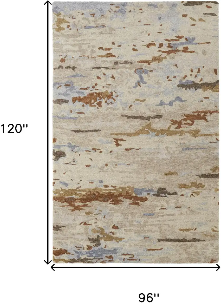 Ivory Blue And Brown Wool Abstract Tufted Handmade Stain Resistant Area Rug Photo 10
