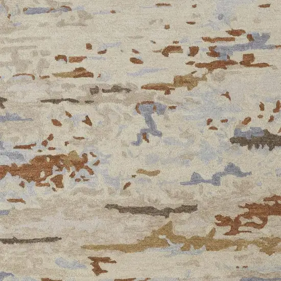 Ivory Blue And Brown Wool Abstract Tufted Handmade Stain Resistant Area Rug Photo 4