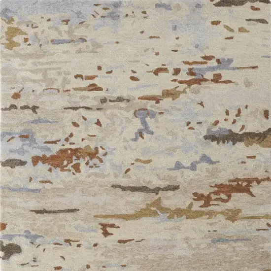 Ivory Blue And Brown Wool Abstract Tufted Handmade Stain Resistant Area Rug Photo 3