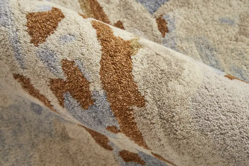 Ivory Blue And Brown Wool Abstract Tufted Handmade Stain Resistant Area Rug Photo 9
