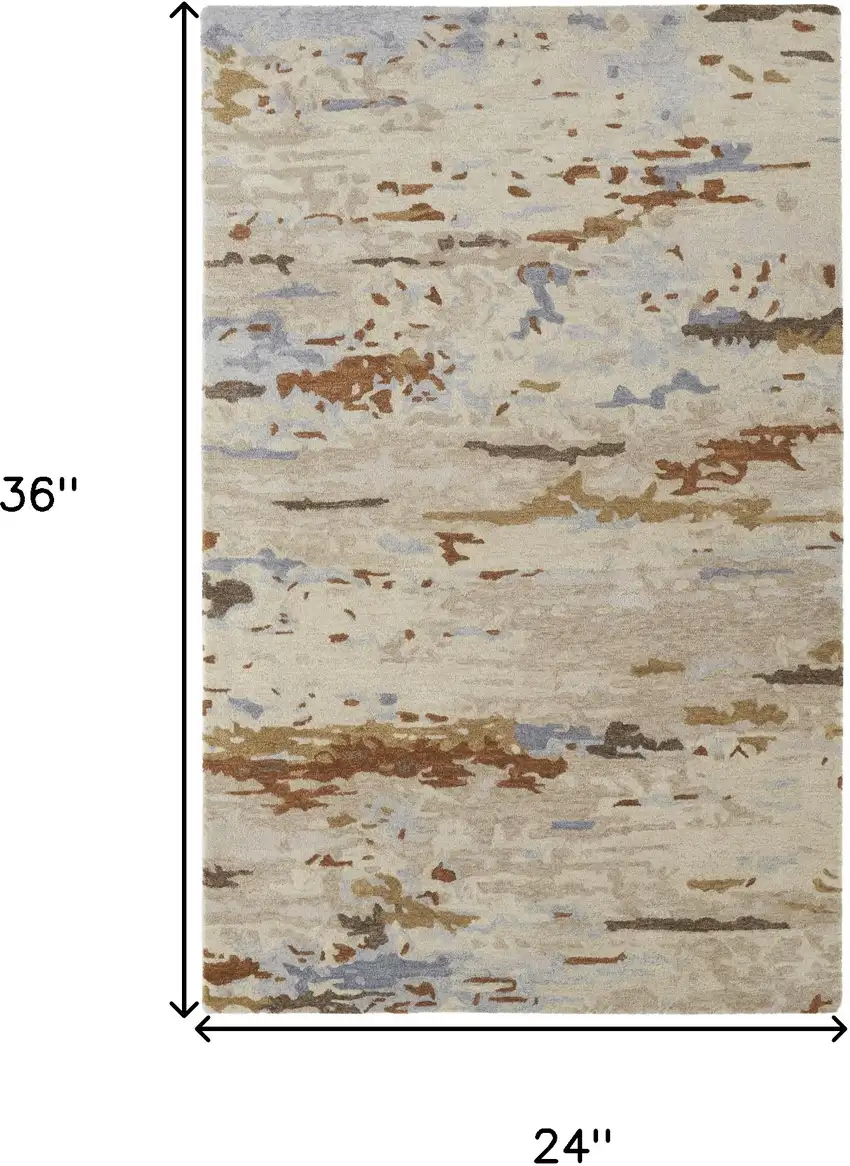 Ivory Blue And Brown Wool Abstract Tufted Handmade Stain Resistant Area Rug Photo 10