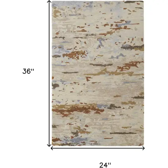 Ivory Blue And Brown Wool Abstract Tufted Handmade Stain Resistant Area Rug Photo 9