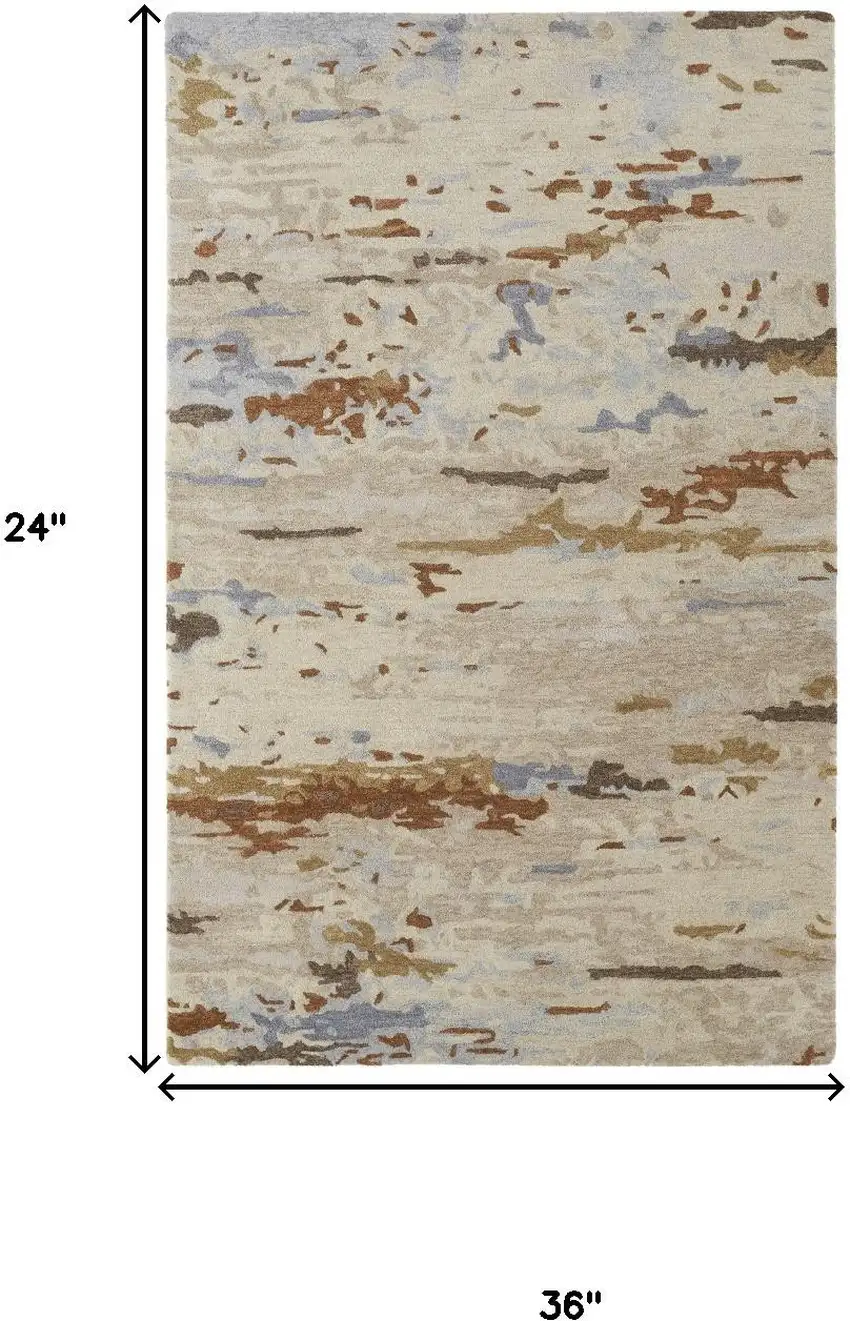 Ivory Blue And Brown Wool Abstract Tufted Handmade Stain Resistant Area Rug Photo 8