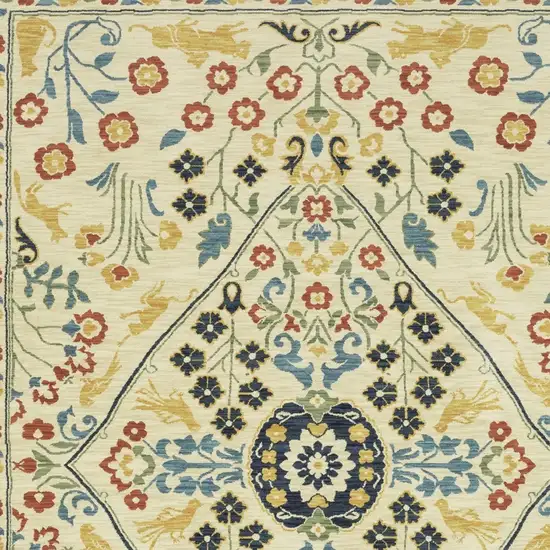 Ivory Blue And Burnt Orange Oriental Area Rug With Fringe Photo 7