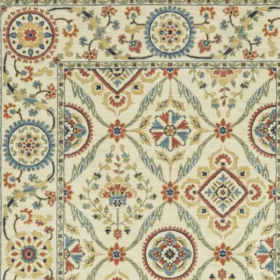 Ivory Blue And Burnt Orange Oriental Area Rug With Fringe Photo 7