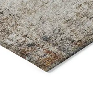 Photo of Ivory Blue And Copper Abstract Washable Indoor Outdoor Area Rug