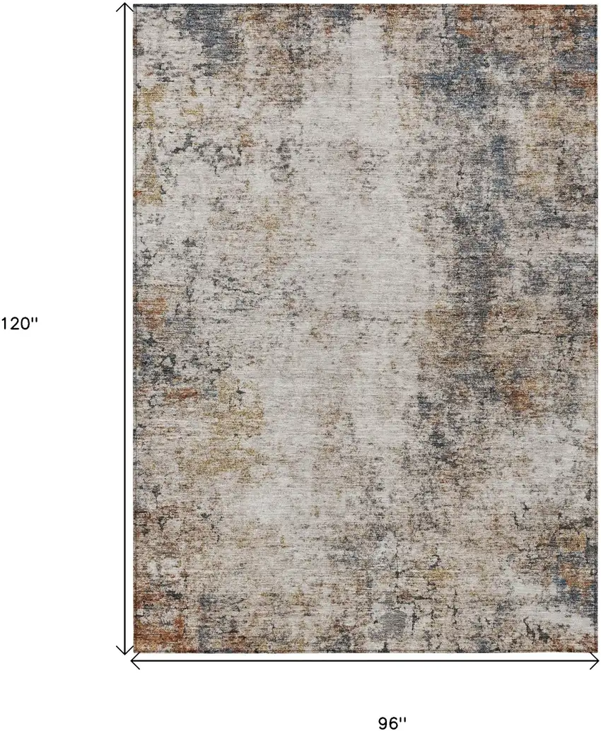 Ivory Blue And Copper Abstract Washable Indoor Outdoor Area Rug Photo 3