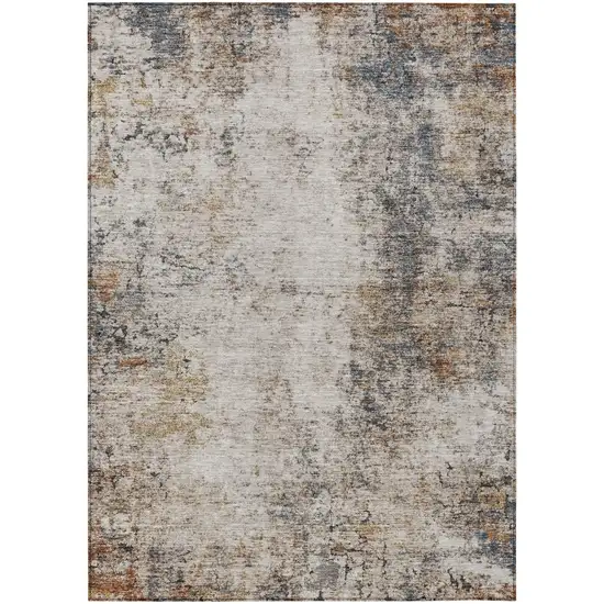 Ivory Blue And Copper Abstract Washable Indoor Outdoor Area Rug Photo 2