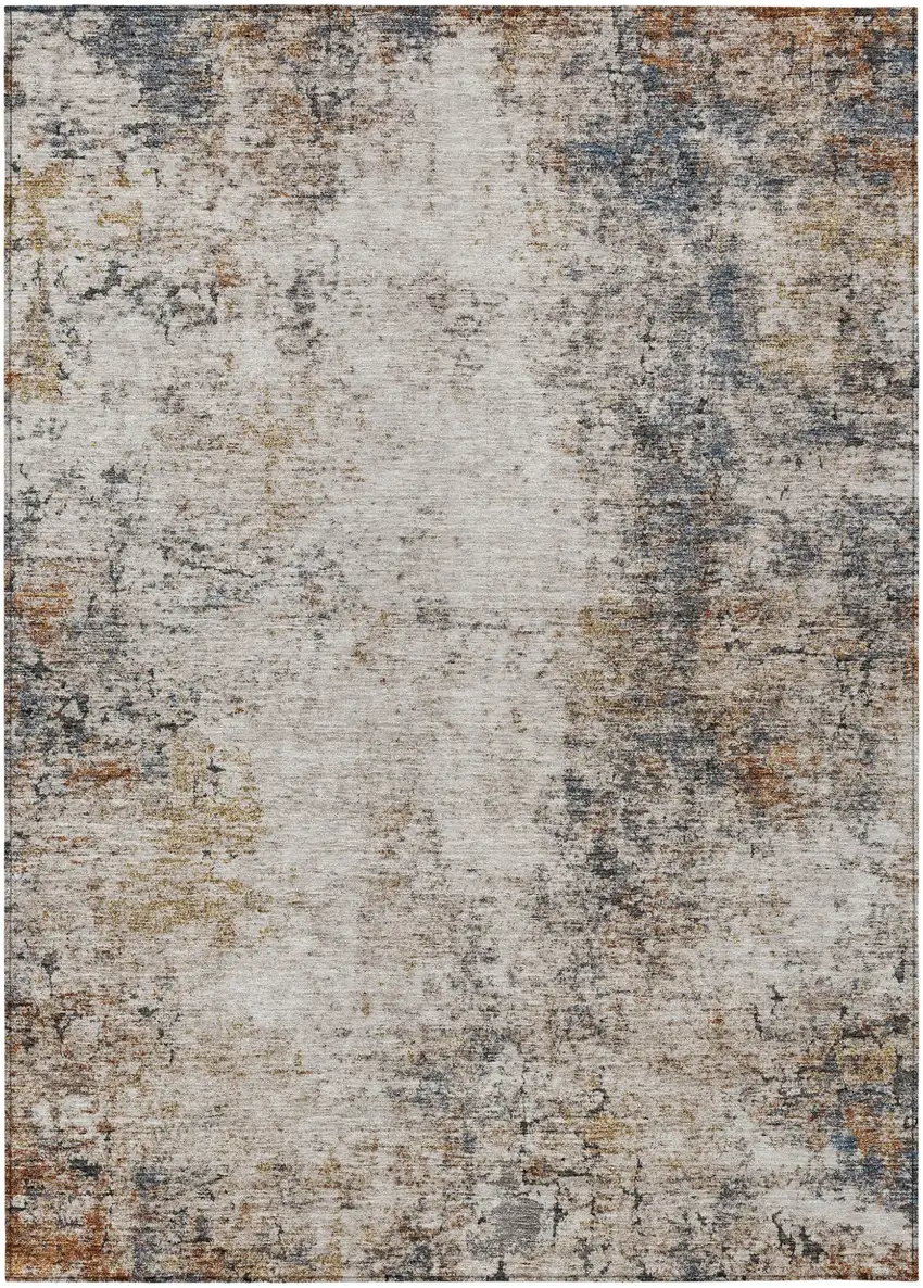 Ivory Blue And Copper Abstract Washable Indoor Outdoor Area Rug Photo 2