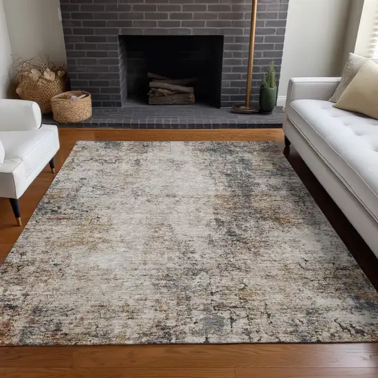 Ivory Blue And Copper Abstract Washable Indoor Outdoor Area Rug Photo 9