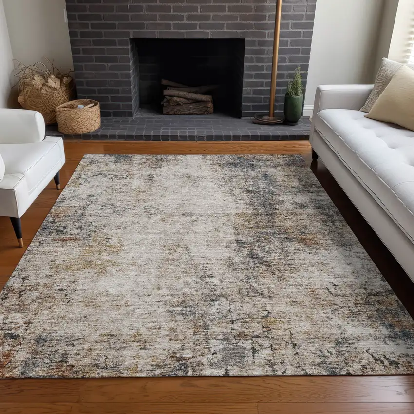 Ivory Blue And Copper Abstract Washable Indoor Outdoor Area Rug Photo 9