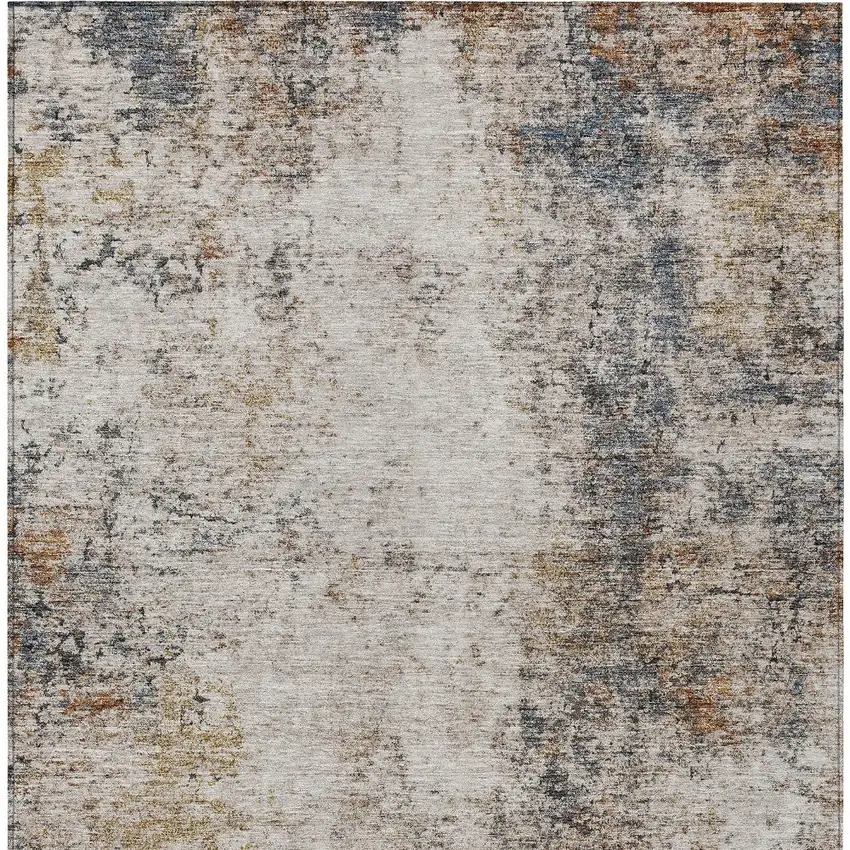 Ivory Blue And Copper Abstract Washable Indoor Outdoor Area Rug Photo 7