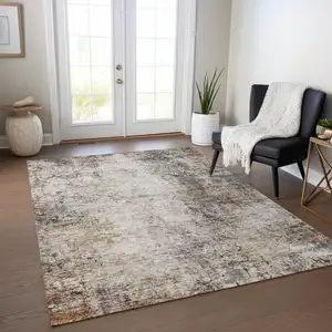 Photo of Ivory Blue And Copper Abstract Washable Indoor Outdoor Area Rug