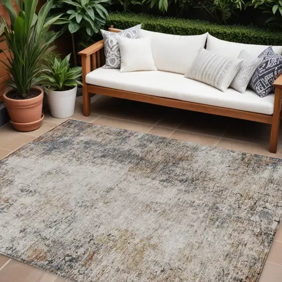 Ivory Blue And Copper Abstract Washable Indoor Outdoor Area Rug Photo 1
