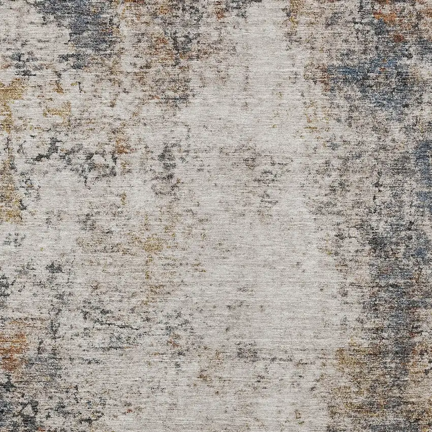 Ivory Blue And Copper Abstract Washable Indoor Outdoor Area Rug Photo 6
