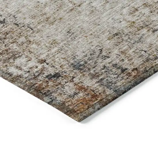 Ivory Blue And Copper Abstract Washable Indoor Outdoor Area Rug Photo 5