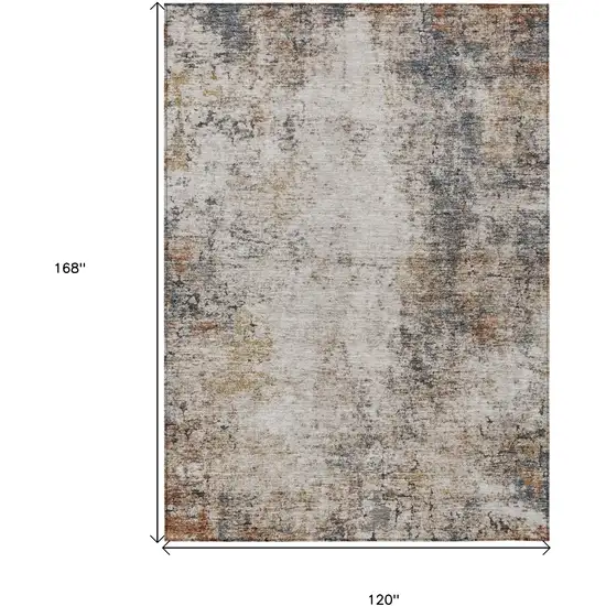 Ivory Blue And Copper Abstract Washable Indoor Outdoor Area Rug Photo 2