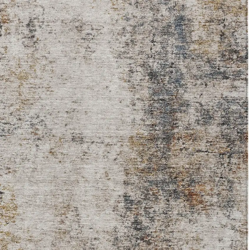 Ivory Blue And Copper Abstract Washable Indoor Outdoor Area Rug Photo 6