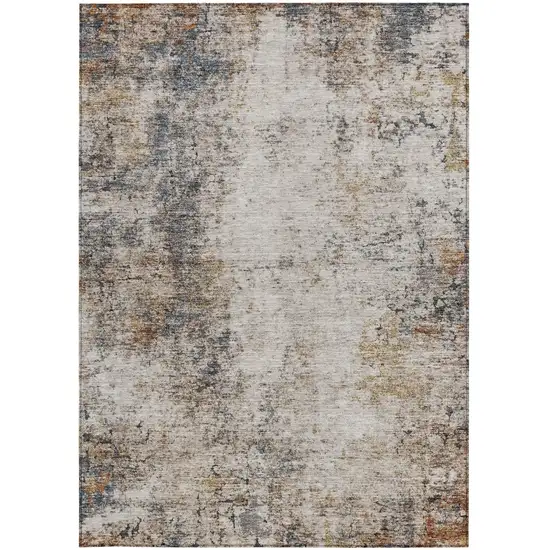 Ivory Blue And Copper Abstract Washable Indoor Outdoor Area Rug Photo 7