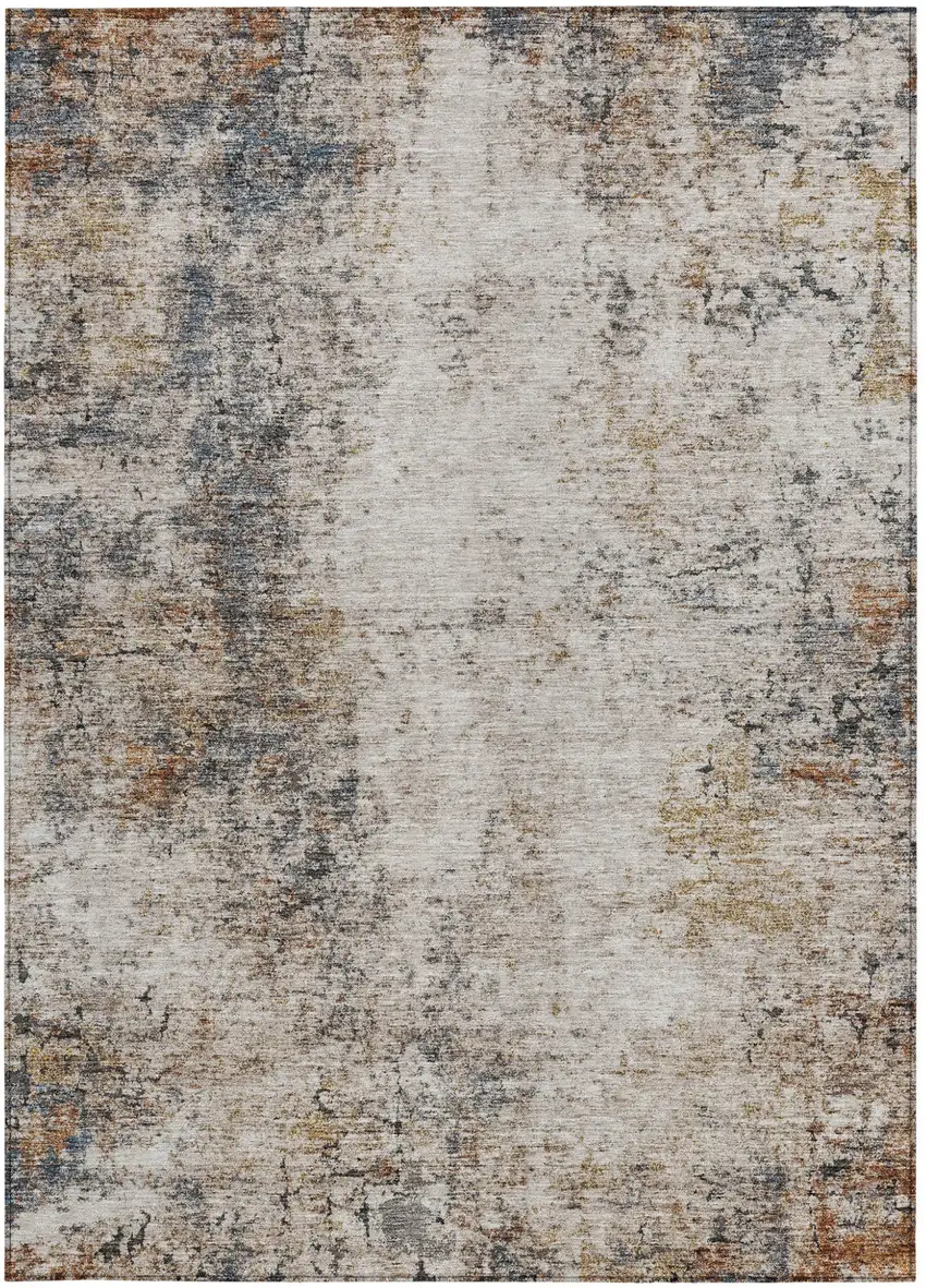 Ivory Blue And Copper Abstract Washable Indoor Outdoor Area Rug Photo 7