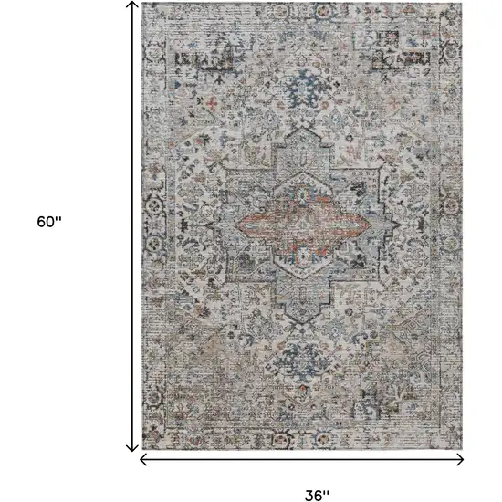 Ivory Blue And Copper Floral Medallion Washable Indoor Outdoor Area Rug Photo 9