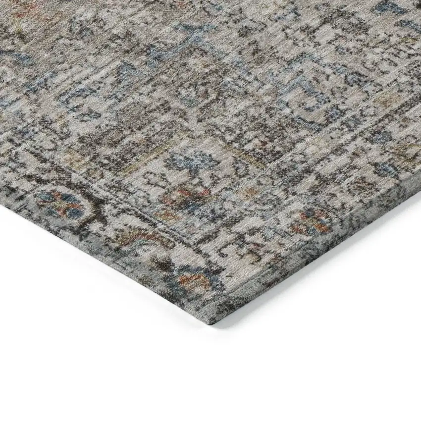 Ivory Blue And Copper Floral Medallion Washable Indoor Outdoor Area Rug Photo 6