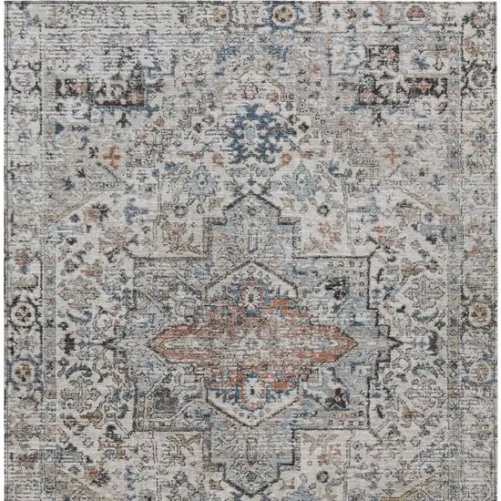 Ivory Blue And Copper Floral Medallion Washable Indoor Outdoor Area Rug Photo 4