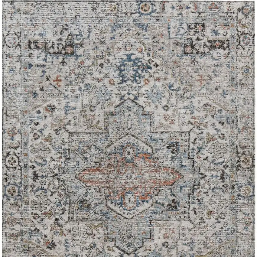 Ivory Blue And Copper Floral Medallion Washable Indoor Outdoor Area Rug Photo 4