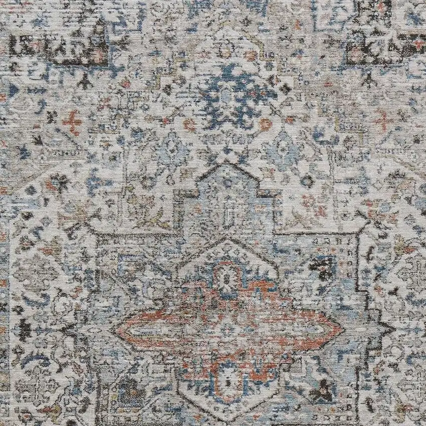 Ivory Blue And Copper Floral Medallion Washable Indoor Outdoor Area Rug Photo 3