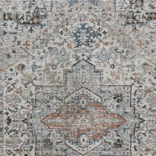 Ivory Blue And Copper Floral Medallion Washable Indoor Outdoor Area Rug Photo 3