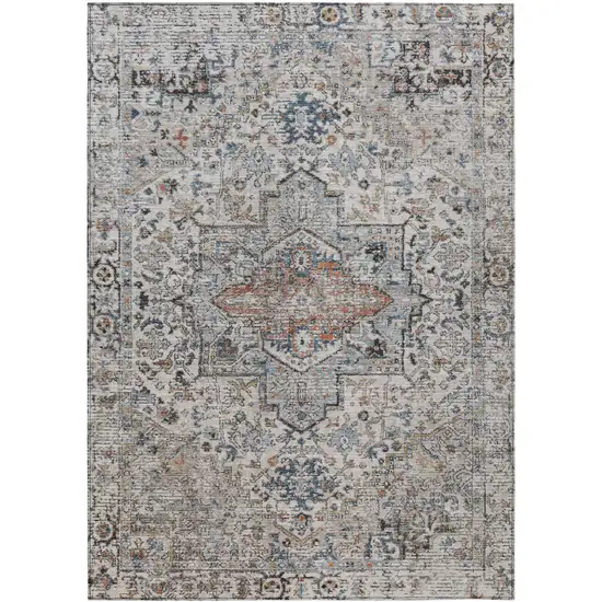 Ivory Blue And Copper Floral Medallion Washable Indoor Outdoor Area Rug Photo 1
