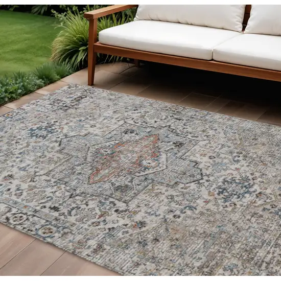 Ivory Blue And Copper Floral Medallion Washable Indoor Outdoor Area Rug Photo 2