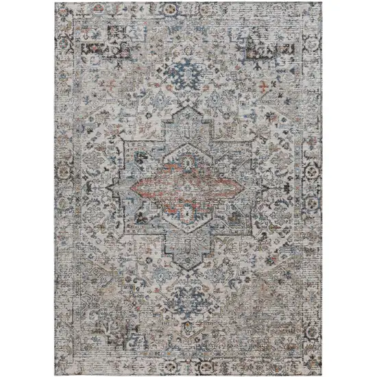 Ivory Blue And Copper Floral Medallion Washable Indoor Outdoor Area Rug Photo 4