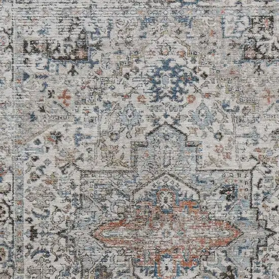 Ivory Blue And Copper Floral Medallion Washable Indoor Outdoor Area Rug Photo 3