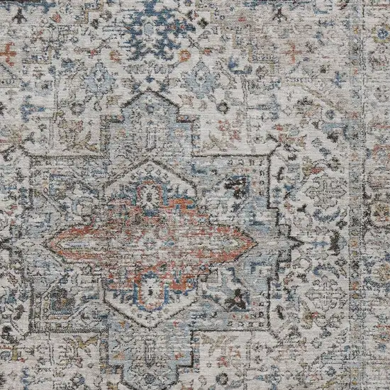 Ivory Blue And Copper Floral Medallion Washable Indoor Outdoor Area Rug Photo 8
