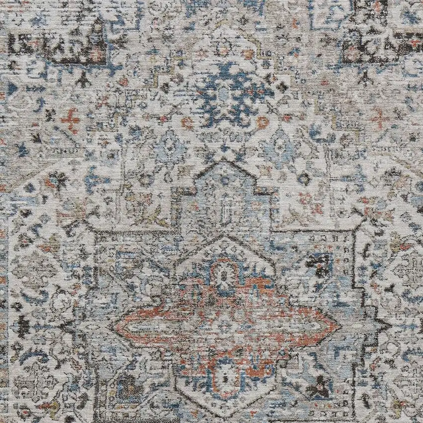 Ivory Blue And Copper Floral Medallion Washable Indoor Outdoor Area Rug Photo 8