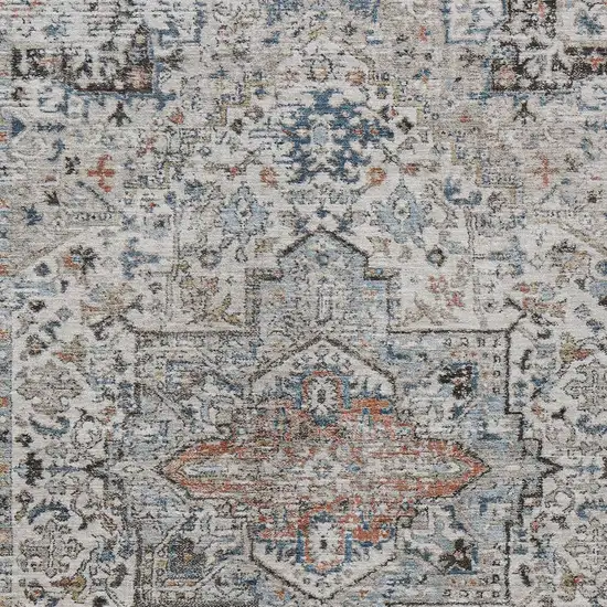 Ivory Blue And Copper Floral Medallion Washable Indoor Outdoor Area Rug Photo 8
