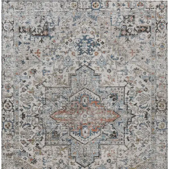 Ivory Blue And Copper Floral Medallion Washable Indoor Outdoor Area Rug Photo 9