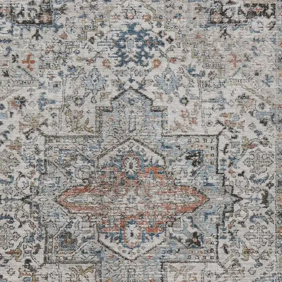 Ivory Blue And Copper Floral Medallion Washable Indoor Outdoor Area Rug Photo 3