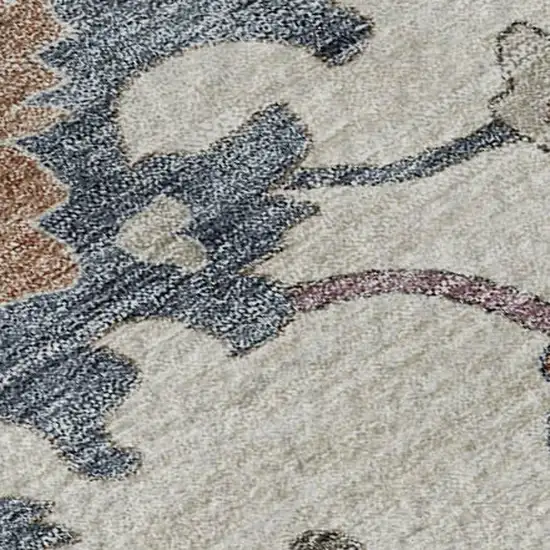 Ivory Blue And Coral Floral Washable Area Rug With UV Protection Photo 8