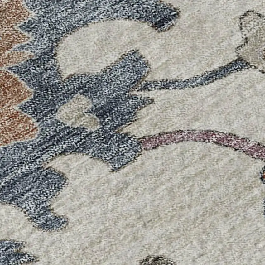 Ivory Blue And Coral Floral Washable Area Rug With UV Protection Photo 8