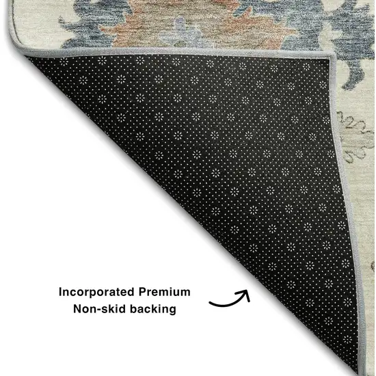 Ivory Blue And Coral Floral Washable Area Rug With UV Protection Photo 6