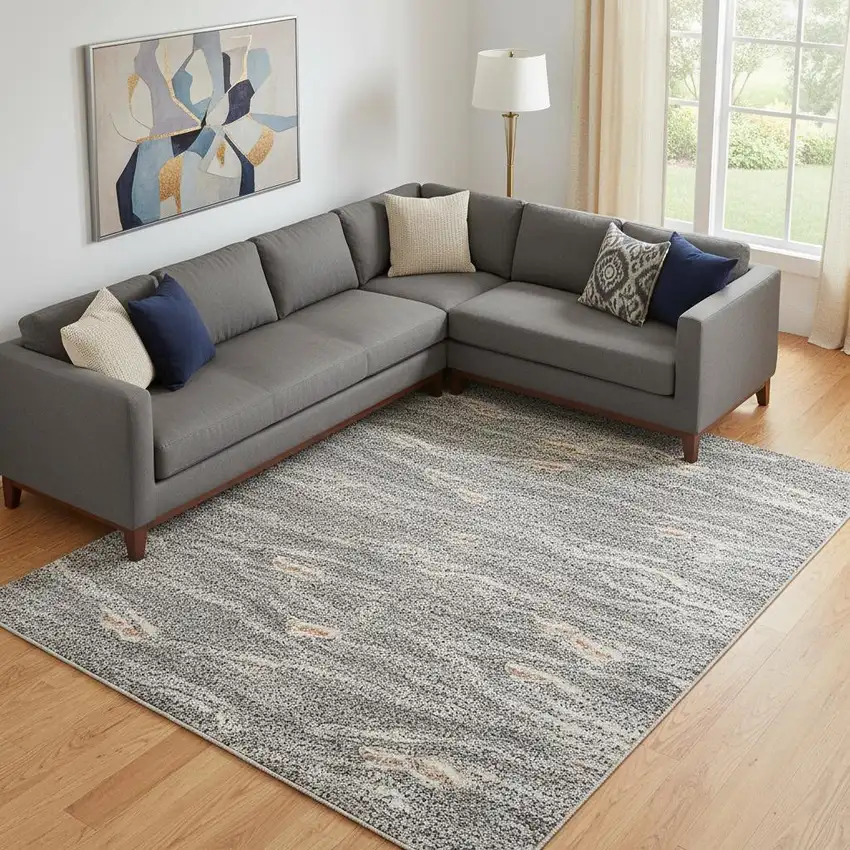 Ivory Blue And Coral Floral Washable Area Rug With UV Protection Photo 2