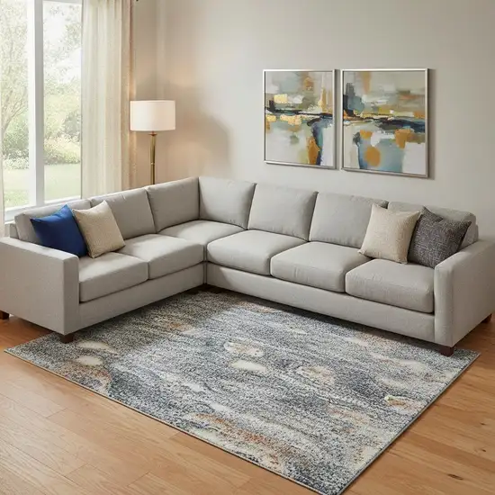 Ivory Blue And Coral Floral Washable Area Rug With UV Protection Photo 2