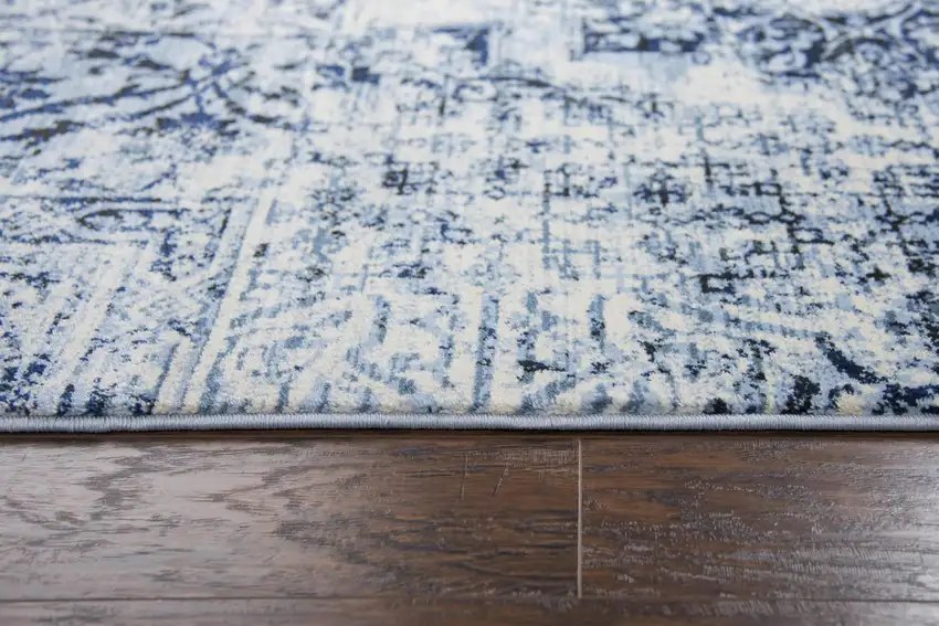 Ivory Blue And Dark Blue Oriental Area Rug Photo 1
