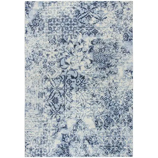 Ivory Blue And Dark Blue Oriental Area Rug Photo 2
