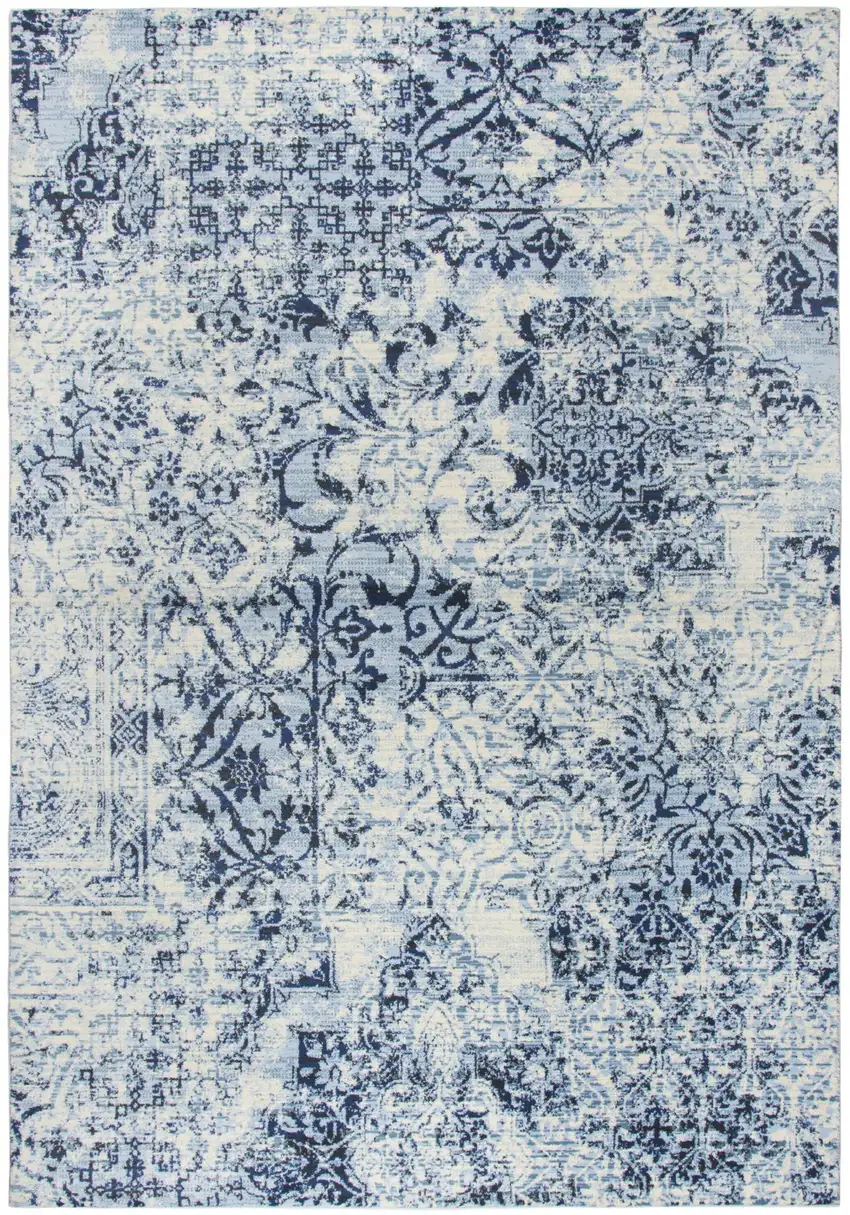 Ivory Blue And Dark Blue Oriental Area Rug Photo 2