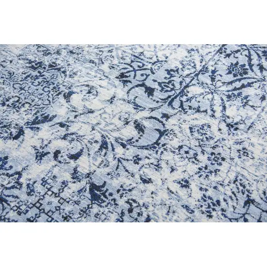 Ivory Blue And Dark Blue Oriental Area Rug Photo 4